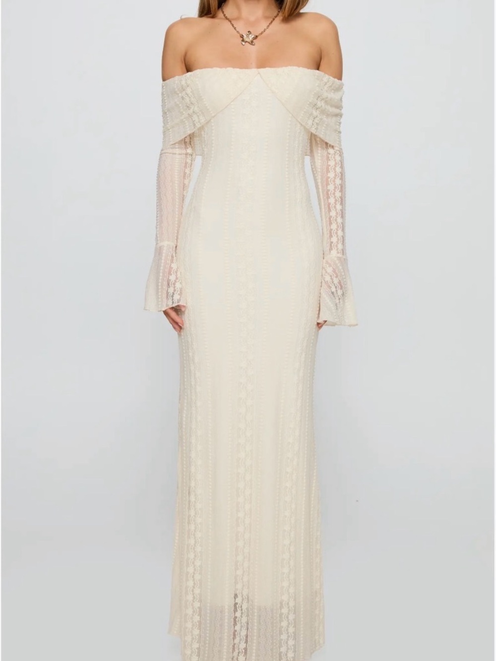 Princess Polly Cream Off-Shoulder Lace Maxi Dress size 6 new no tags